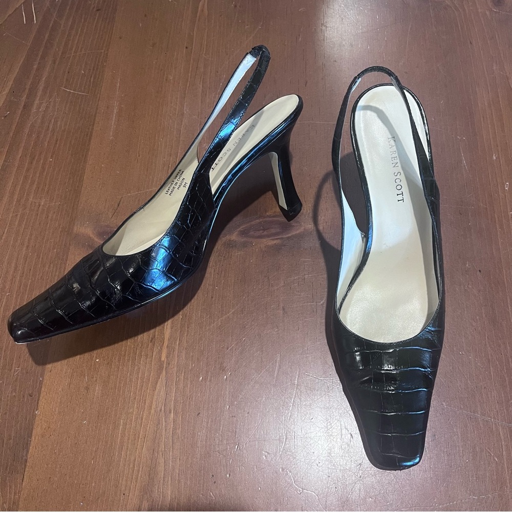 Karen Scott Black Leather Slingback Heels Women’s Size 9 - Fits 8.5